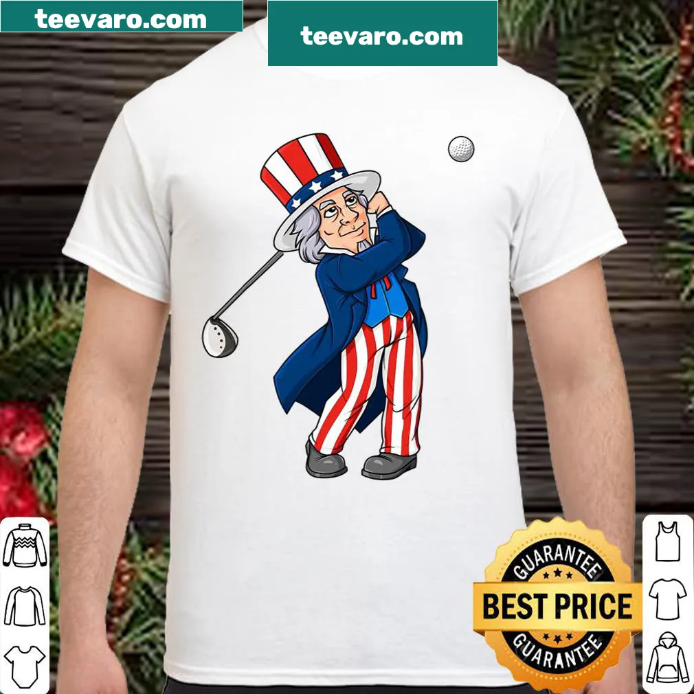 Illustration of Uncle Sam golfing for a patriotic kids' shirt