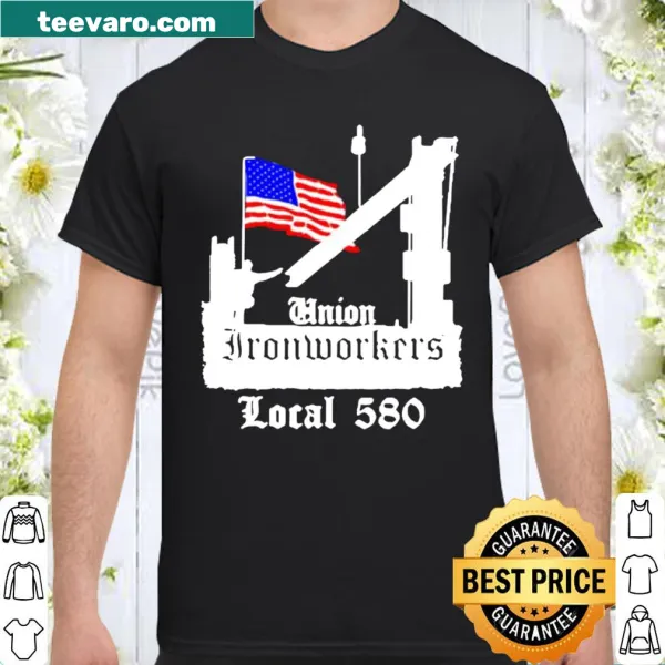 Shirt featuring the American flag and ironworkers union logo.
