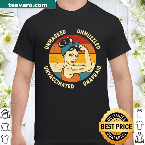 Retro Rosie graphic shirt with unmasked and unafraid text