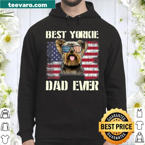 Vintage Best Yorkie Dad Ever t-shirt with flag design.