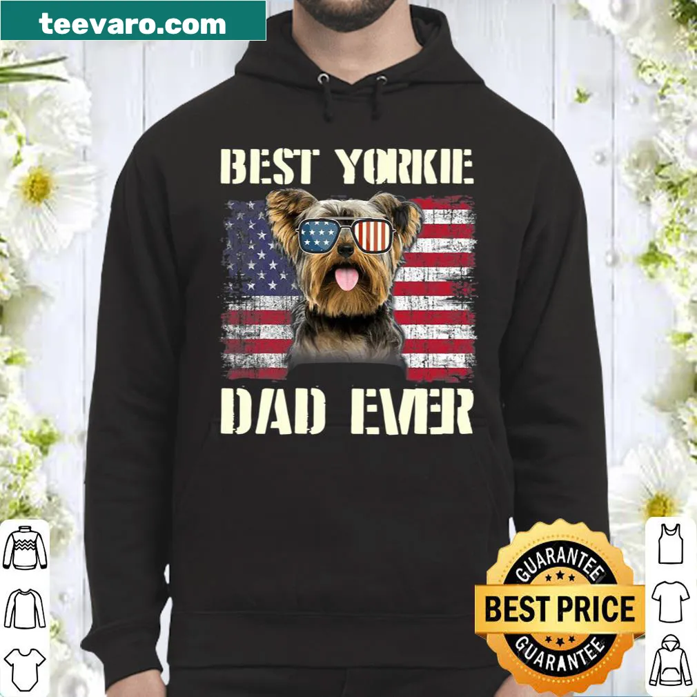 Vintage Best Yorkie Dad Ever t-shirt with flag design. — on a hoodie