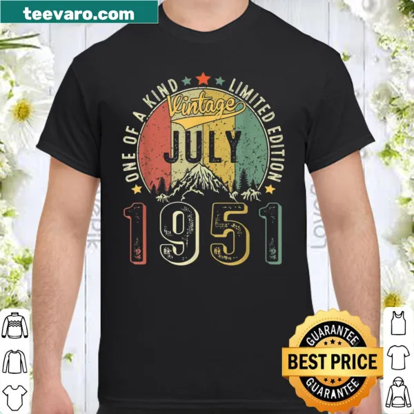 Vintage birthday T-shirt for July 1951 with bold typography