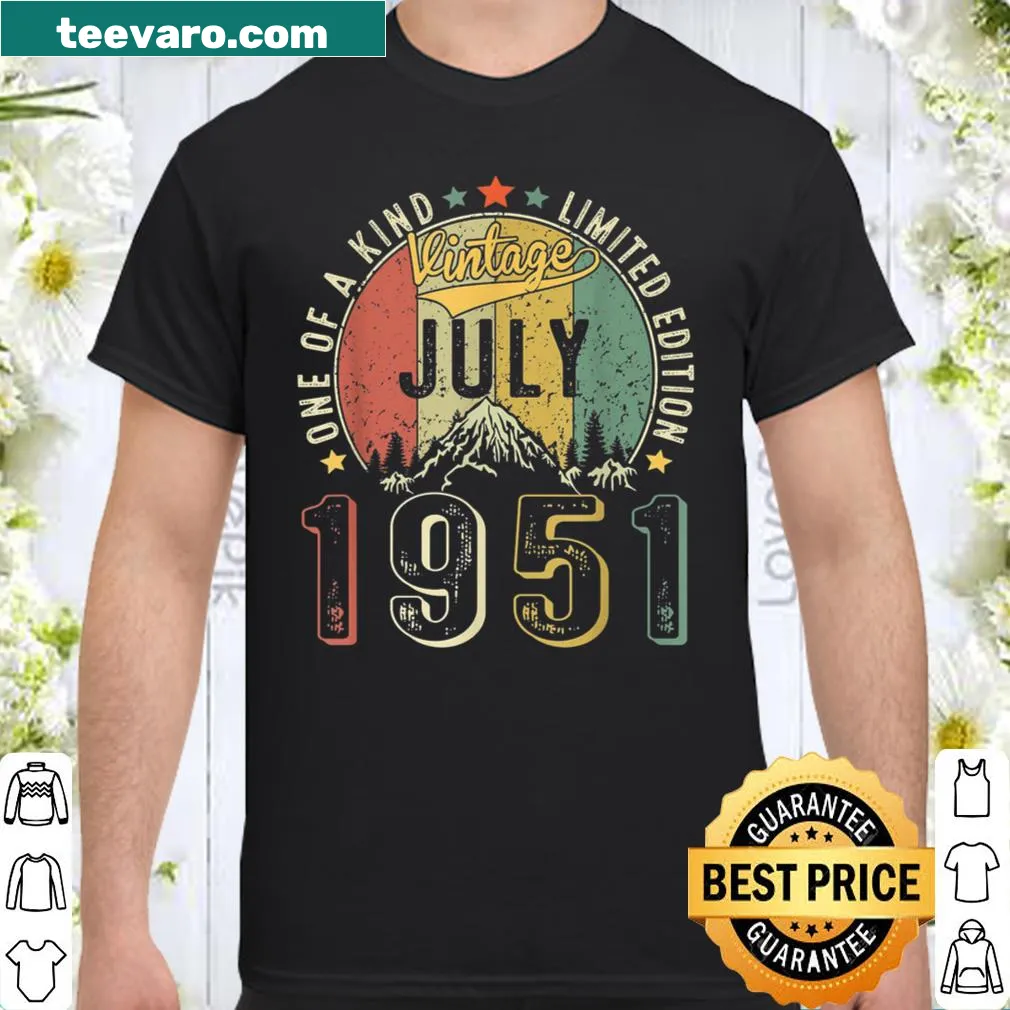 Vintage birthday T-shirt for July 1951 with bold typography