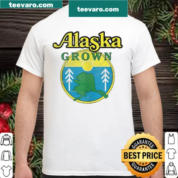 Vintage-style 'Alaska Grown' graphic on shirt