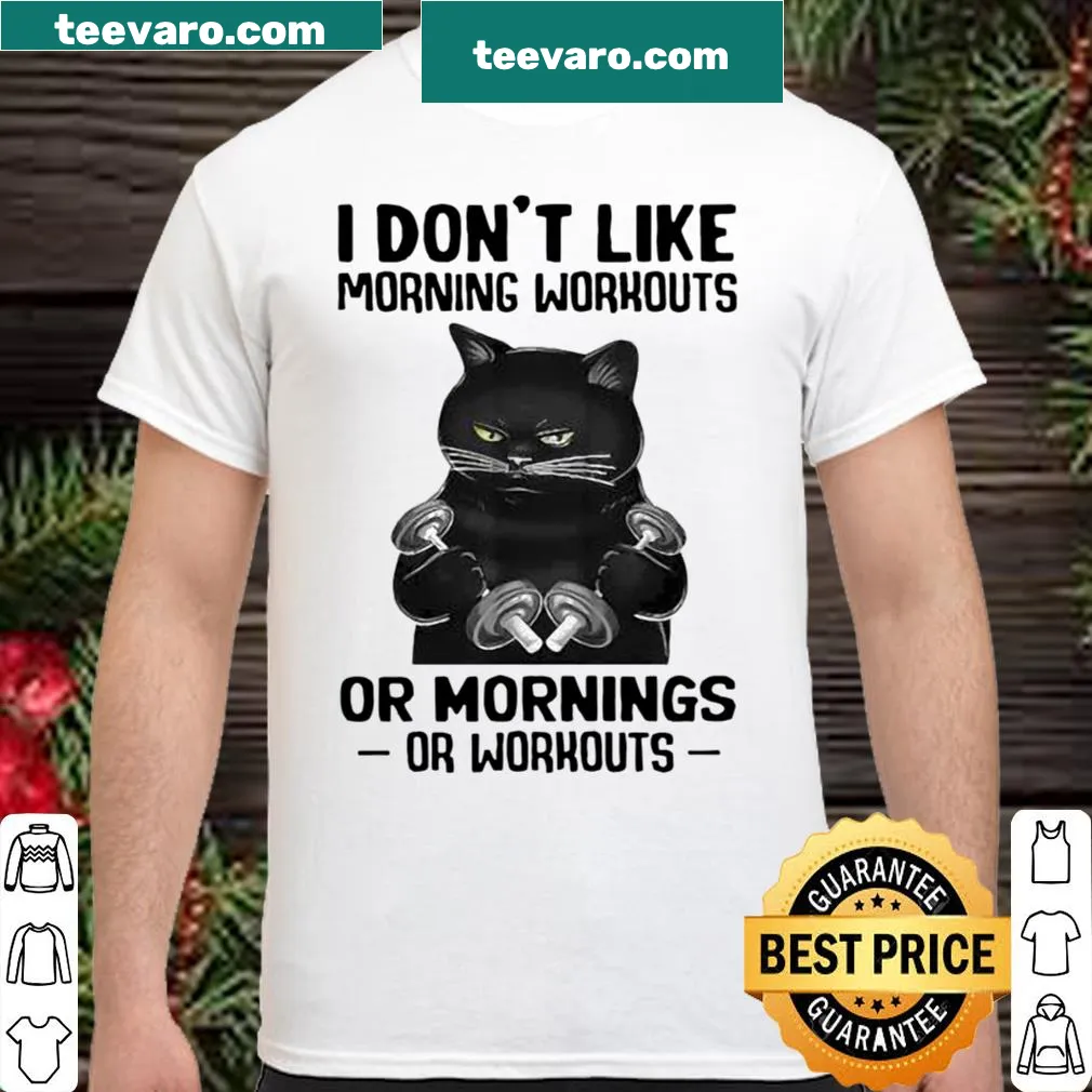 Illustration of a black cat with a humorous workout saying