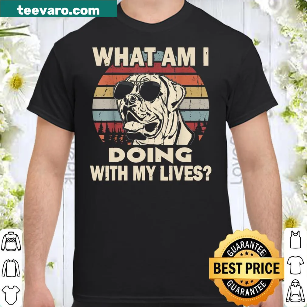 Vintage-style shirt with a humorous phrase and English Mastiff illustration.