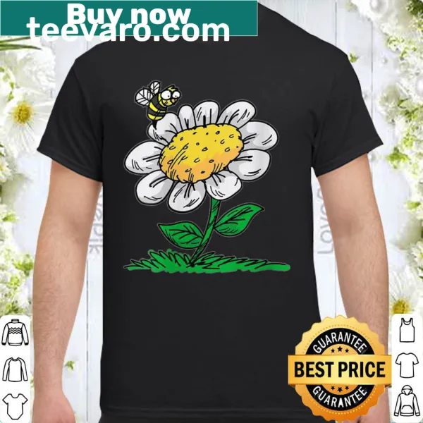 Cartoon daisy graphic on a children's shirt, perfect for young girls.