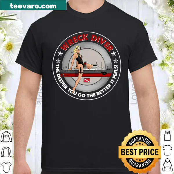 Diving-themed T-shirt with motivational wreck diving quote