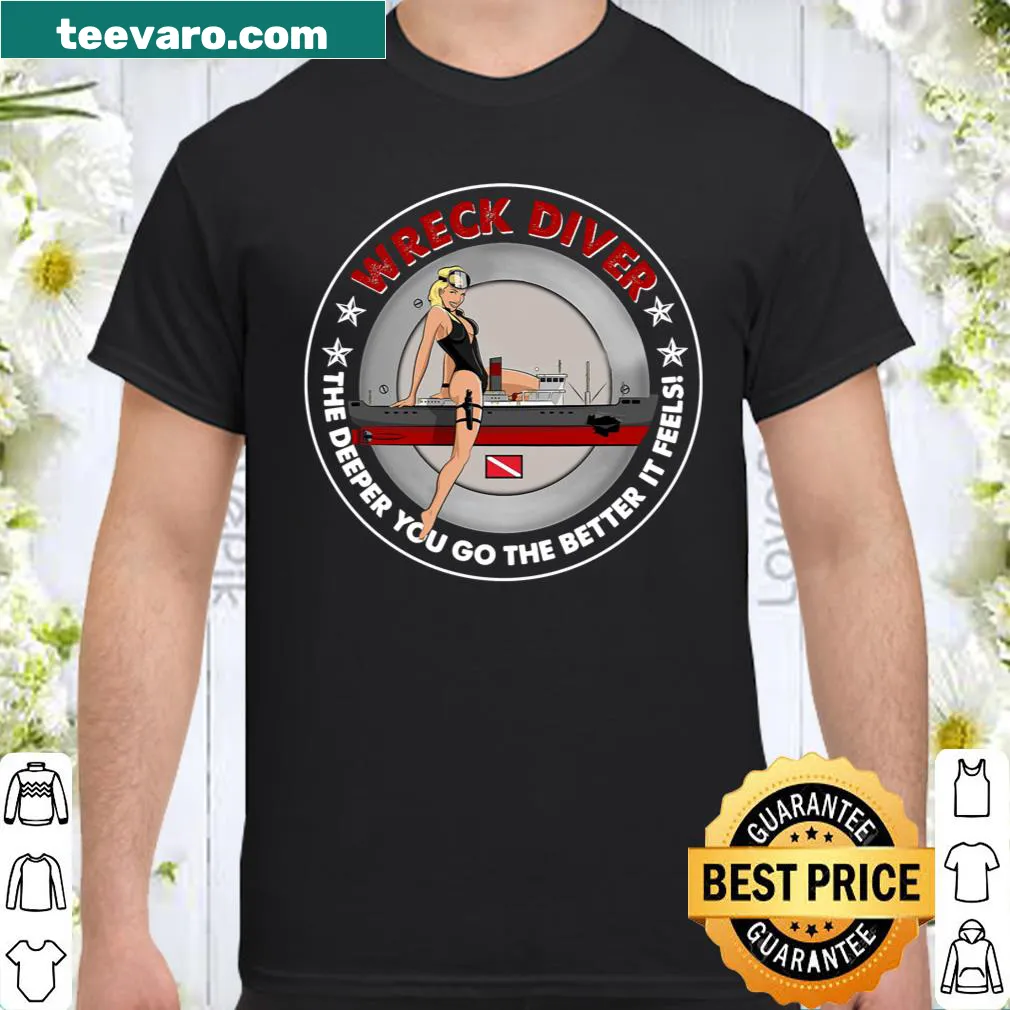 Diving-themed T-shirt with motivational wreck diving quote