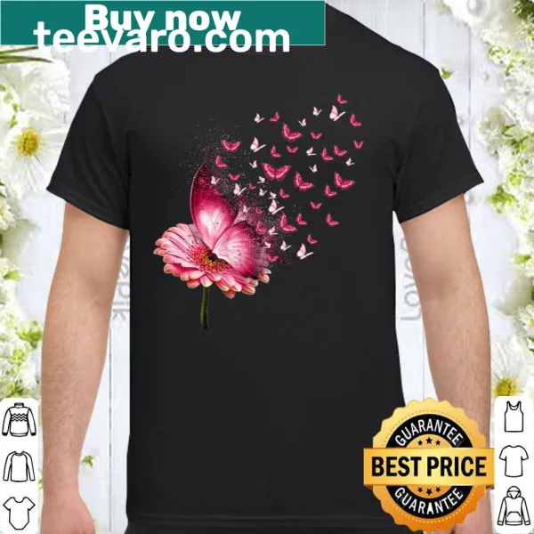 Shirt featuring a whimsical butterfly print surrounded by daisies