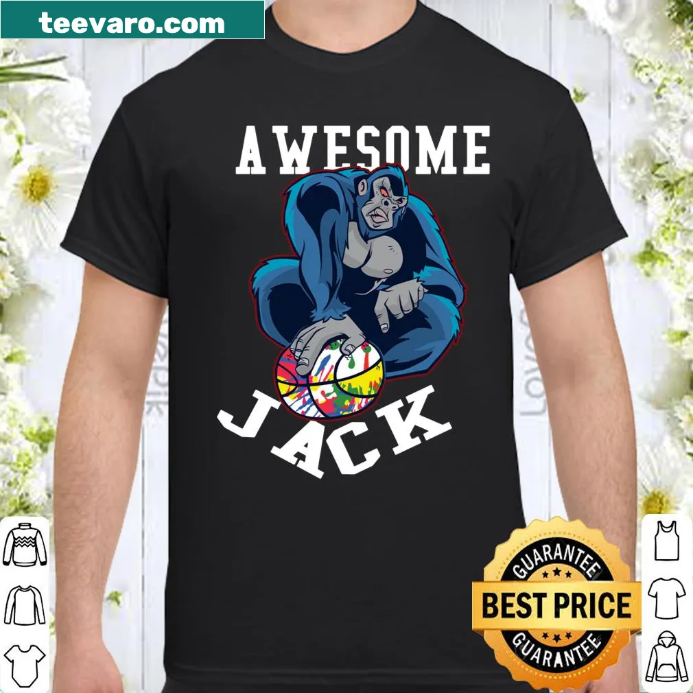 Illustration of a basketball-playing gorilla with text 'jack awesome'
