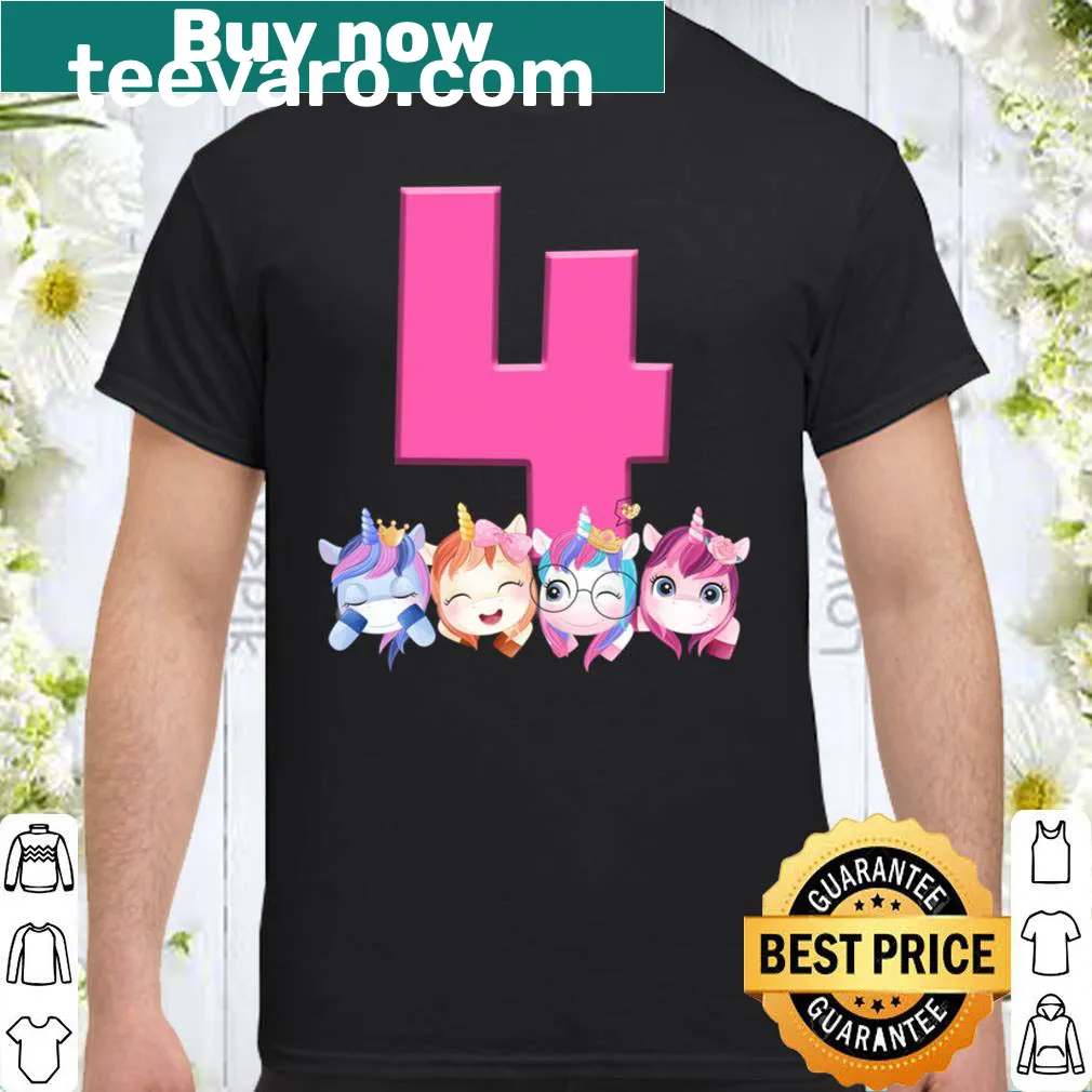 Cute unicorn birthday shirt for girls turning 4