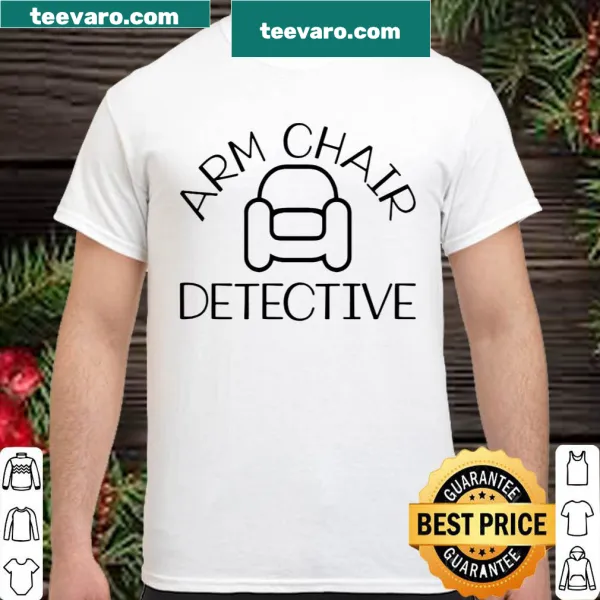 Illustrated shirt for true crime fans, featuring Arm Chair Detective theme