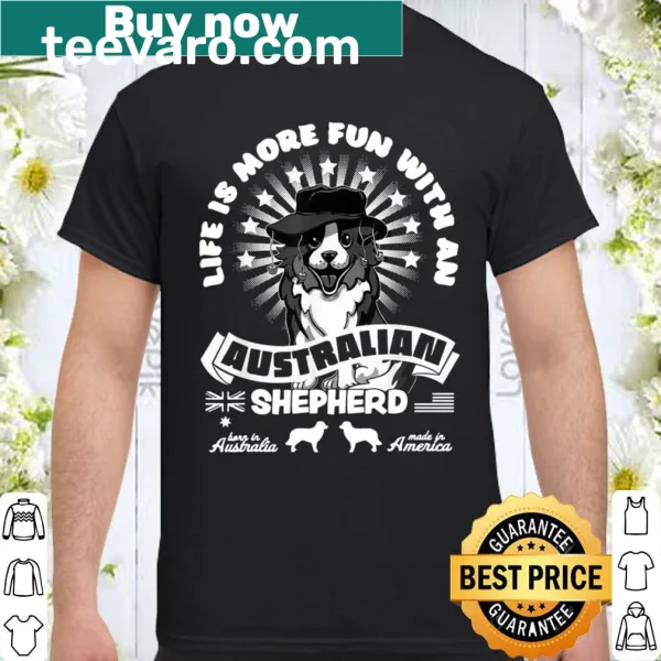 Cartoon design shirt celebrating Australian Shepherds