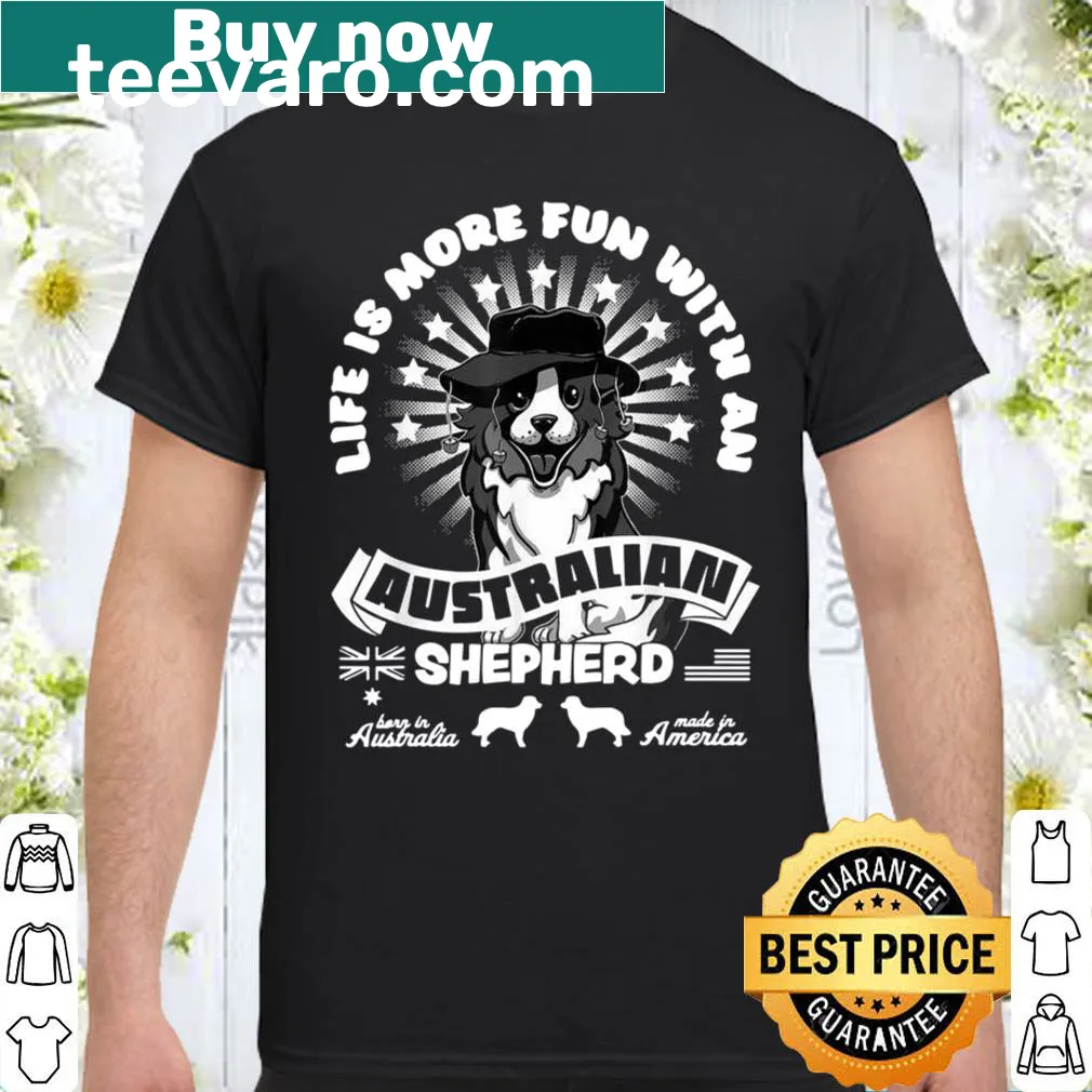 Cartoon design shirt celebrating Australian Shepherds