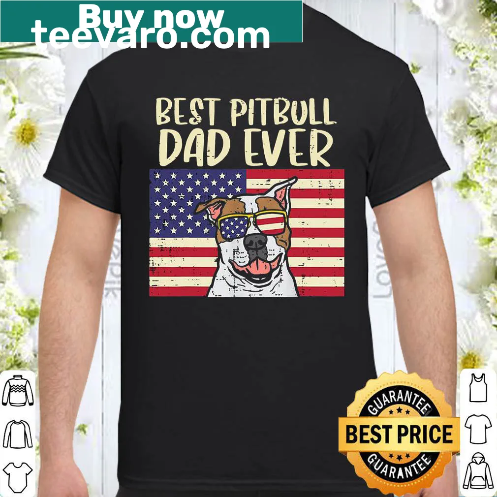 Black shirt featuring text proclaiming the best Pitbull dad ever
