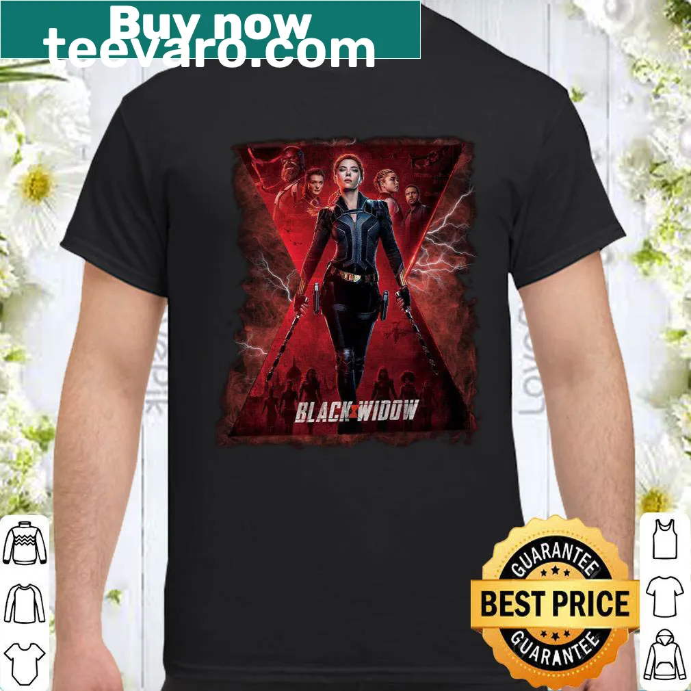 Black Widow graphic t-shirt with iconic superhero pose