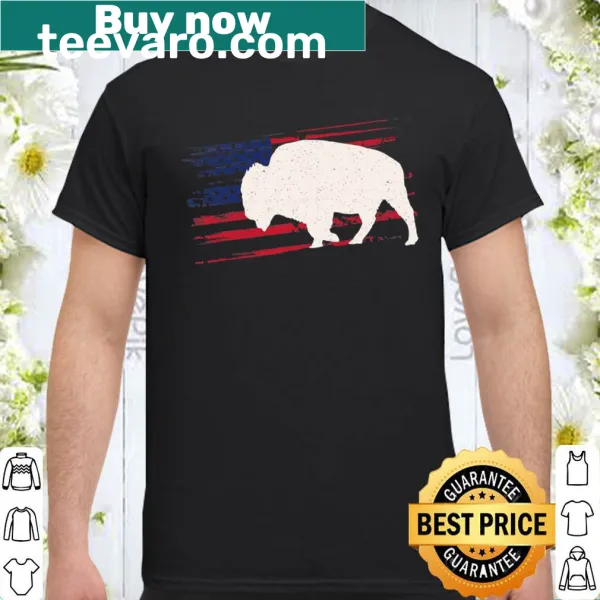 Patriotic shirt featuring buffalo and American flag design