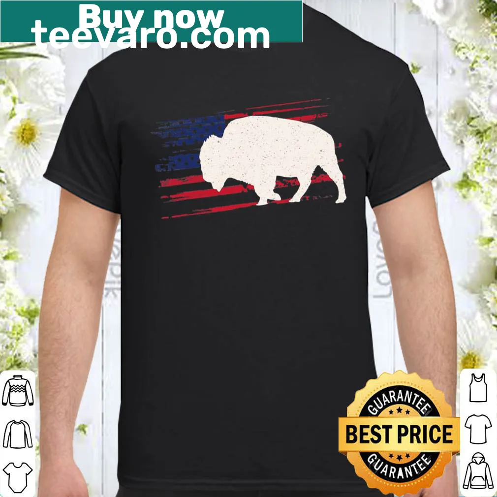 Patriotic shirt featuring buffalo and American flag design
