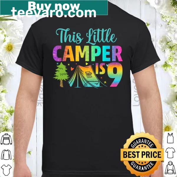 Funny camping-themed T-shirt for kids celebrating their 9th birthday.