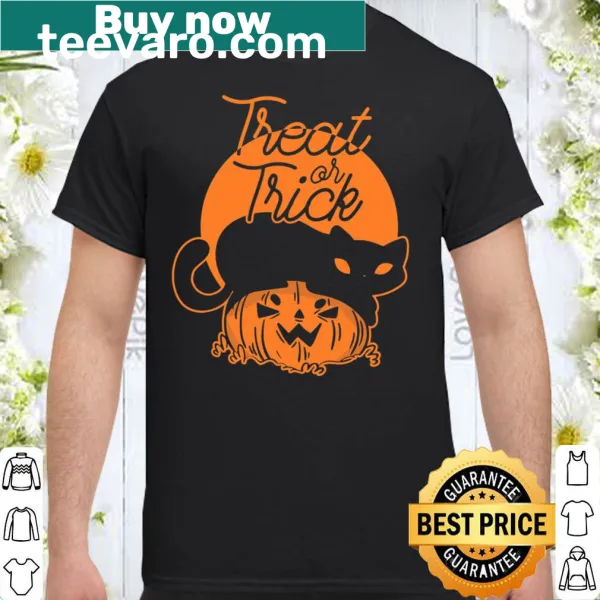 Halloween shirt featuring a cat and pumpkin design.