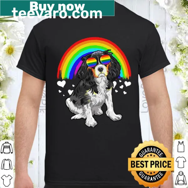Cavalier King Charles Spaniel with rainbow design for pride