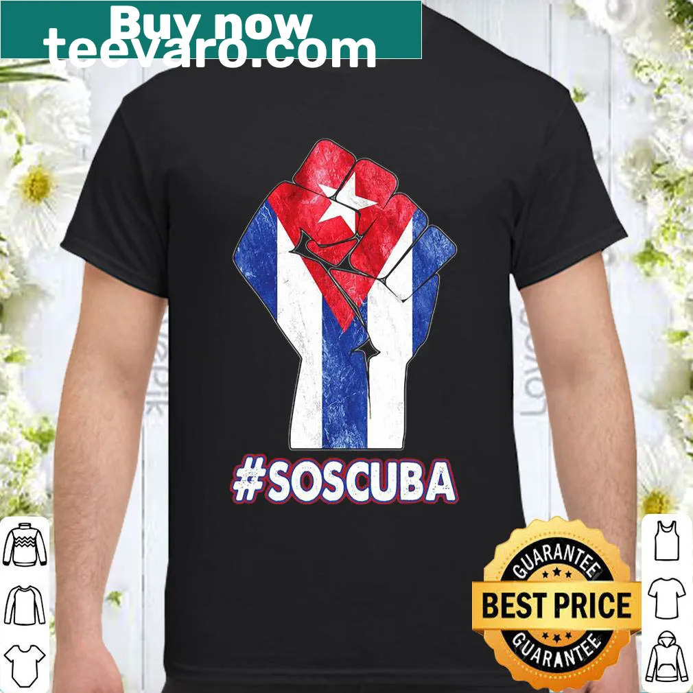 Raised fist graphic with slogans for Cuban freedom on a shirt