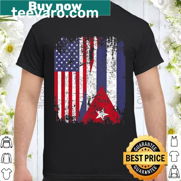 Half American flag and half Cuban flag shirt
