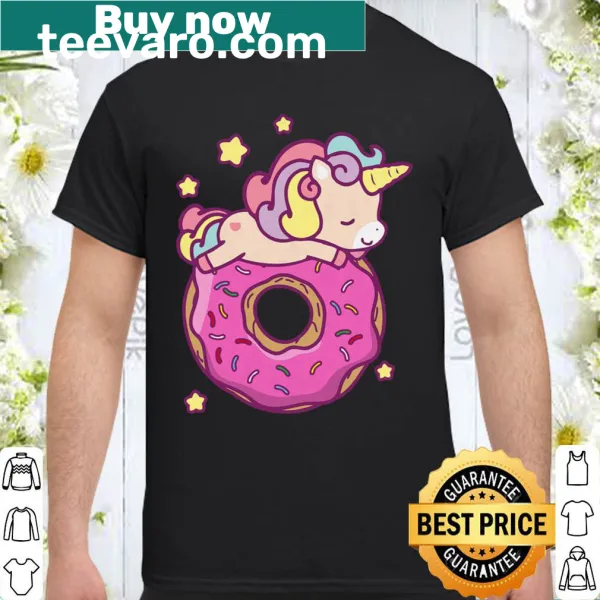 Adorable unicorn and donut graphic on a kids' shirt