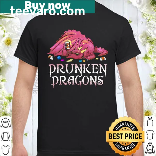 Cartoon graphic of a drunken dragon on a T-shirt