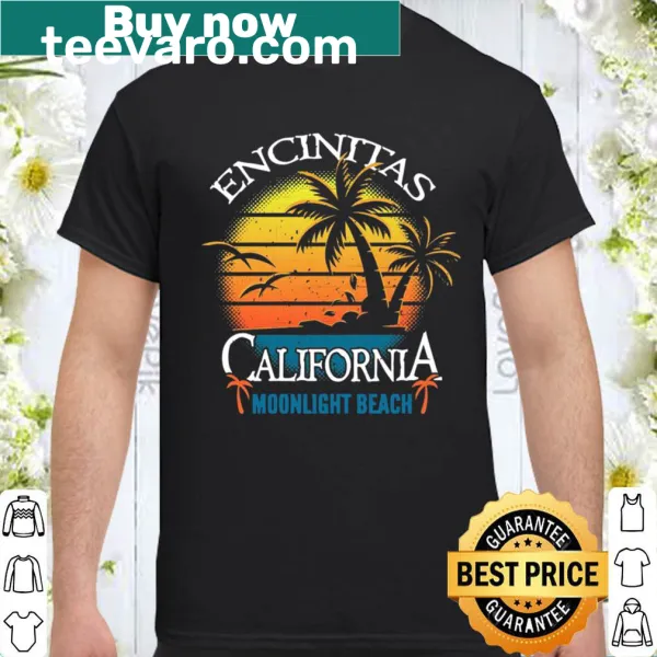 Vintage-style shirt featuring 'Encinitas California Moonlight Beach' text
