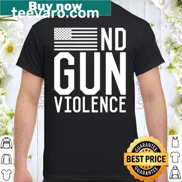 U.S. flag graphic with a message against gun violence on a shirt