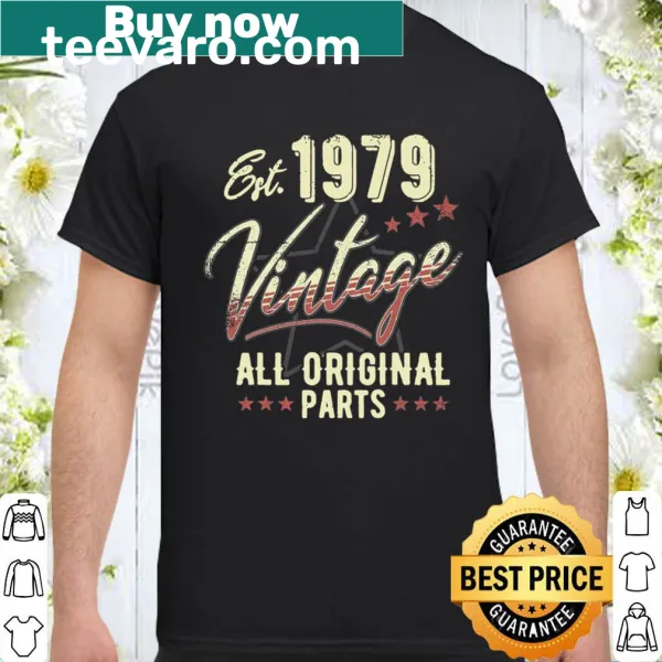 Vintage 1979 birthday shirt with retro text design