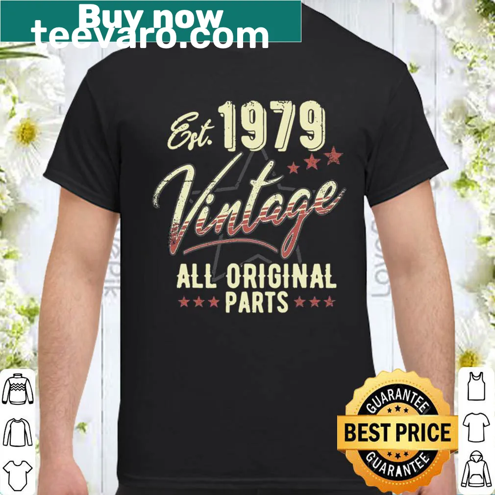 Vintage 1979 birthday shirt with retro text design
