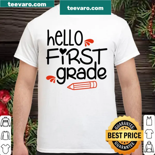 First Grade t-shirt featuring playful typography celebrating starting school