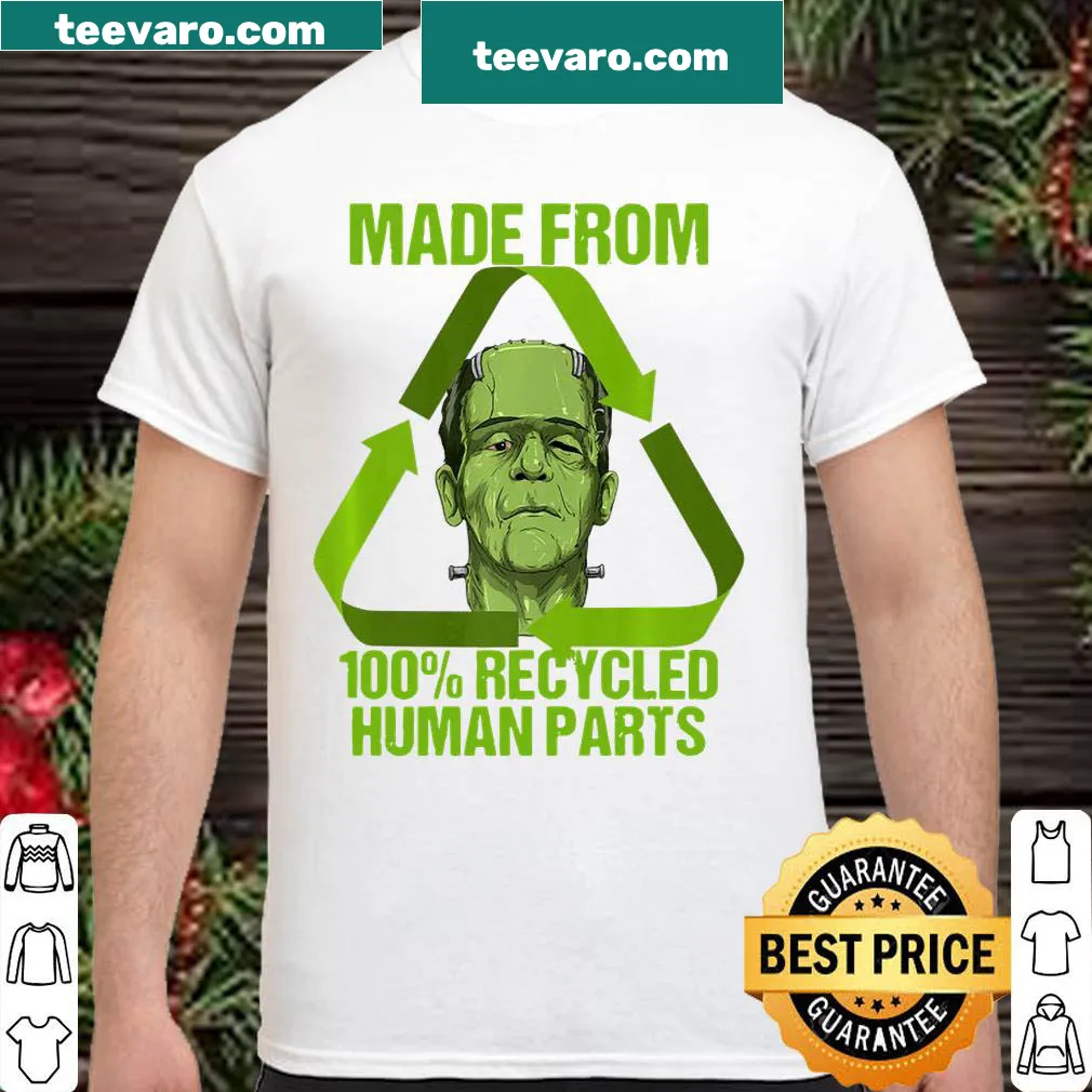 Frankenstein graphic made from recycled parts on a Halloween shirt