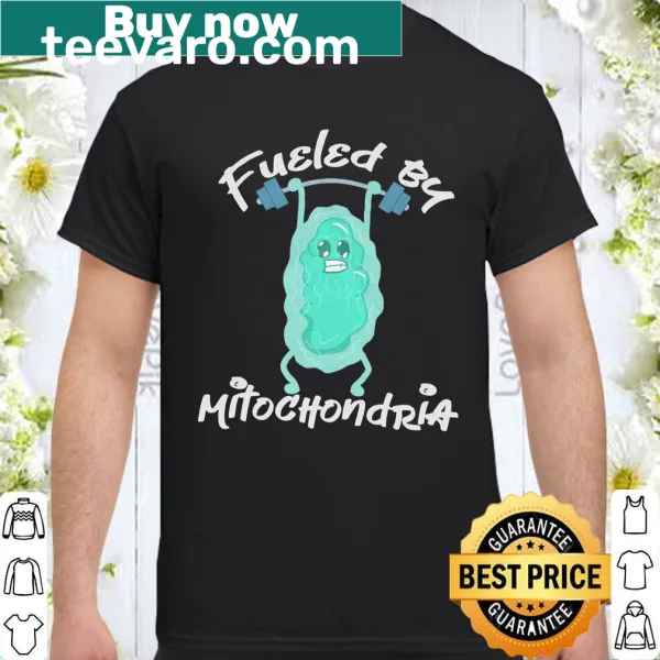 Science-themed gym shirt with mitochondrial energy text