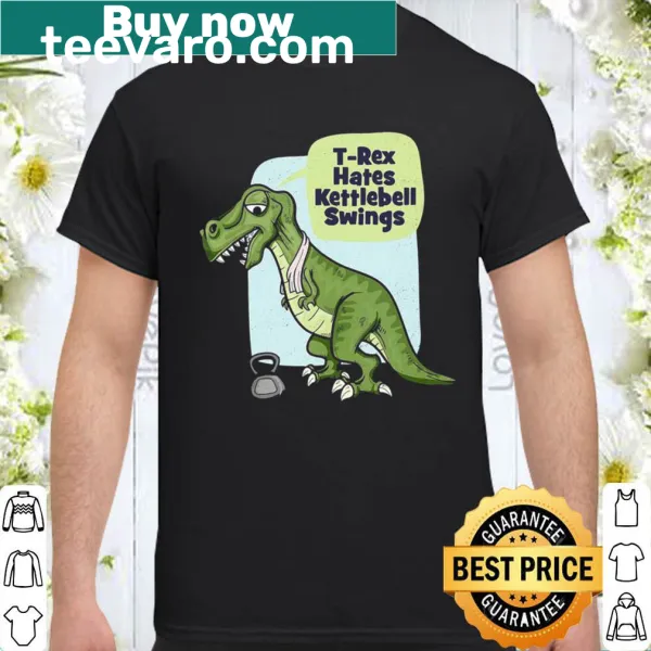 Funny T-Rex gym shirt with kettlebell graphic
