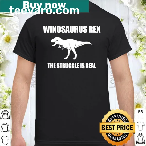 Cartoon dinosaur with drinks on a humorous shirt