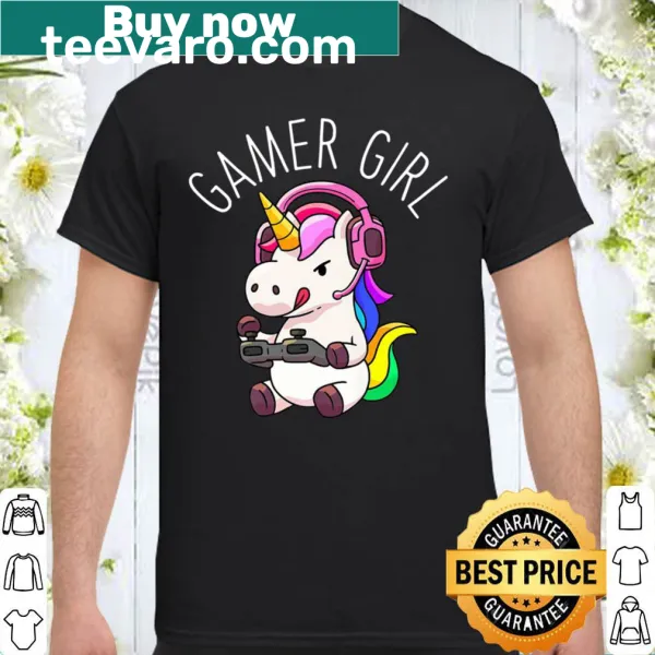 Cute gamer girl shirt featuring unicorn design with gaming elements