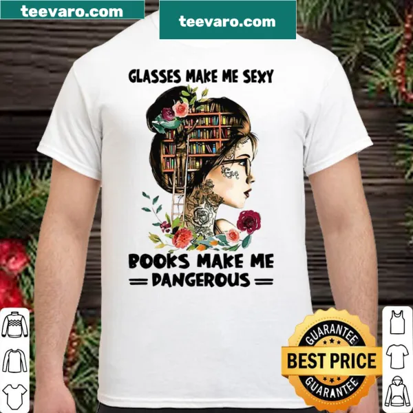 Humorous typography shirt about glasses and books