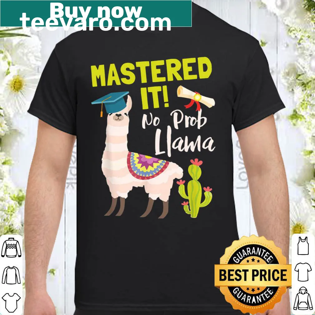 Shirt featuring a llama illustration and 'Graduation mastered it no prob' text.