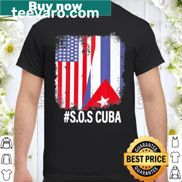 T-shirt with a graphic of the American and Cuban flags combined