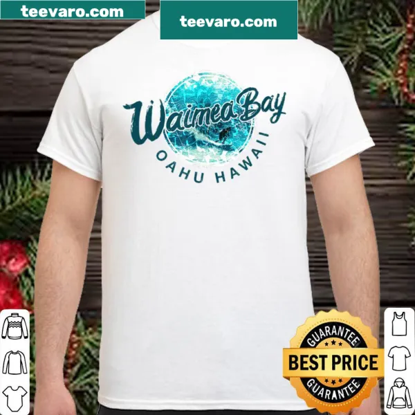 Hawaii Waimea Bay surfing t-shirt featuring a surfer on a wave