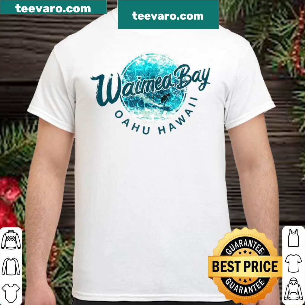 Hawaii Waimea Bay surfing t-shirt featuring a surfer on a wave