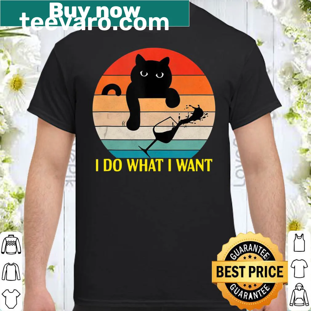 Retro black cat and wine glass design on a shirt