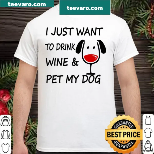 Text design featuring wine and dog themes on a casual shirt