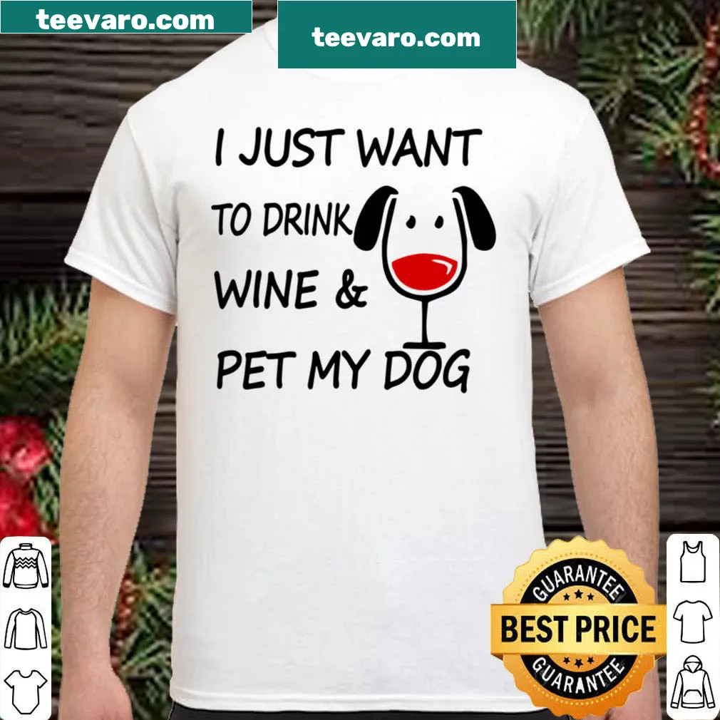 Text design featuring wine and dog themes on a casual shirt