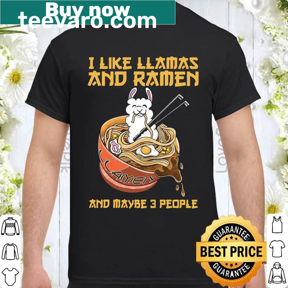 Playful T-shirt featuring llamas, ramen, and quirky humor