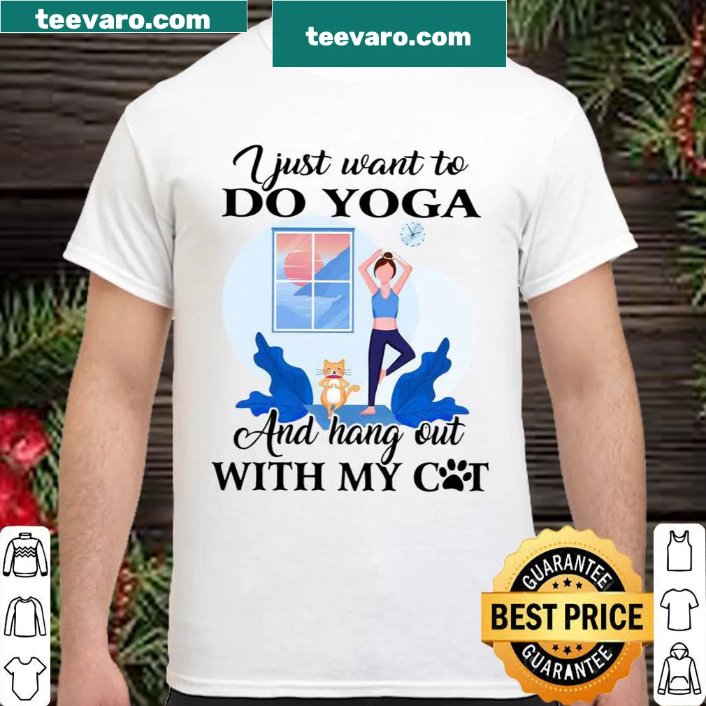 Shirt with playful yoga and cat-themed typography